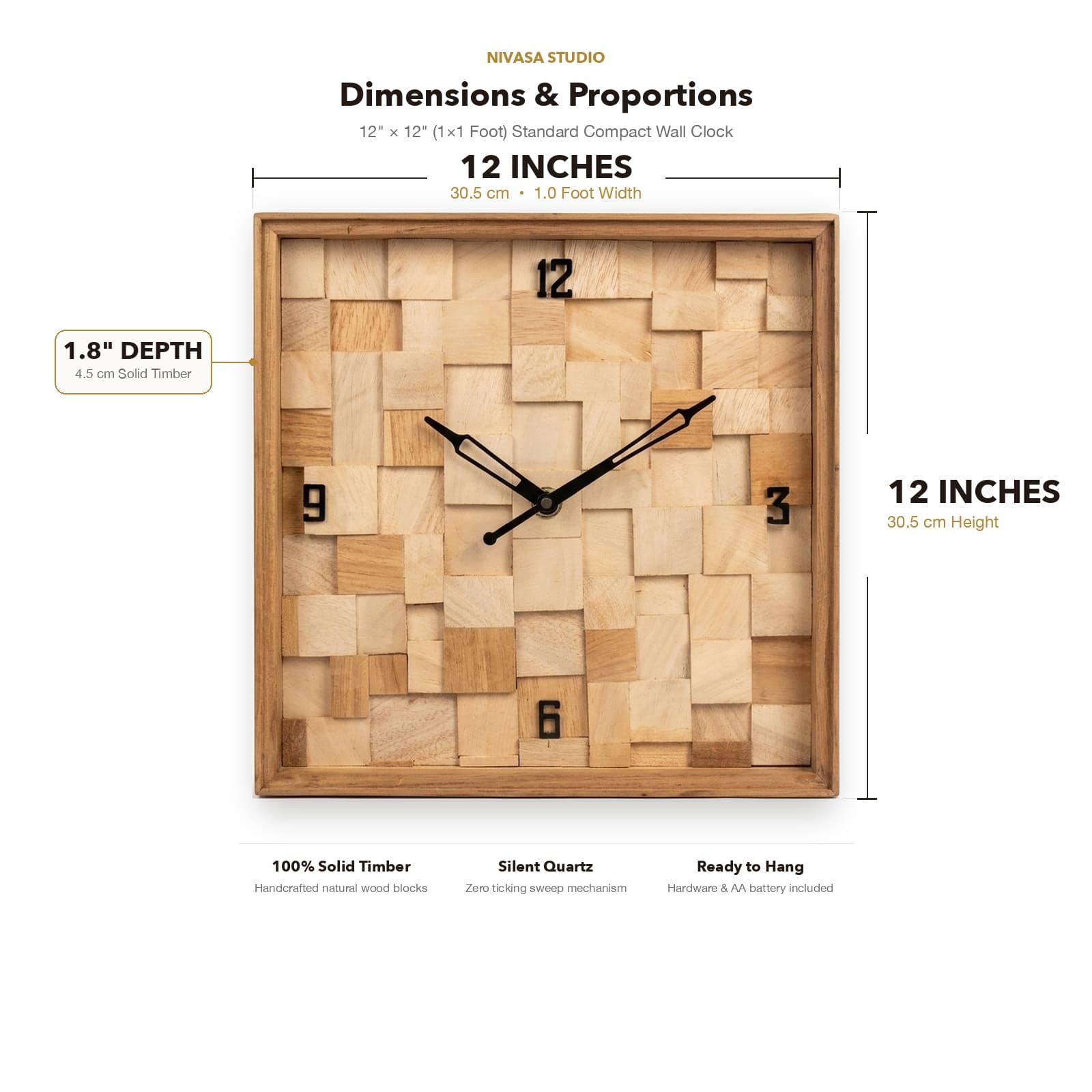 12x12 inch Dimensions and Depth Infographic