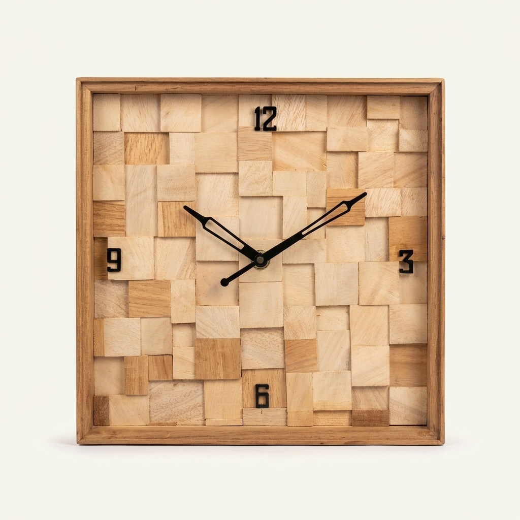 Handcrafted 3D Timber Mosaic Wall Clock
